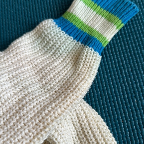 Urban Outfitters BDG Ivory Cropped Collared Taylor Sweater Green Blue Trim M - Picture 12 of 13